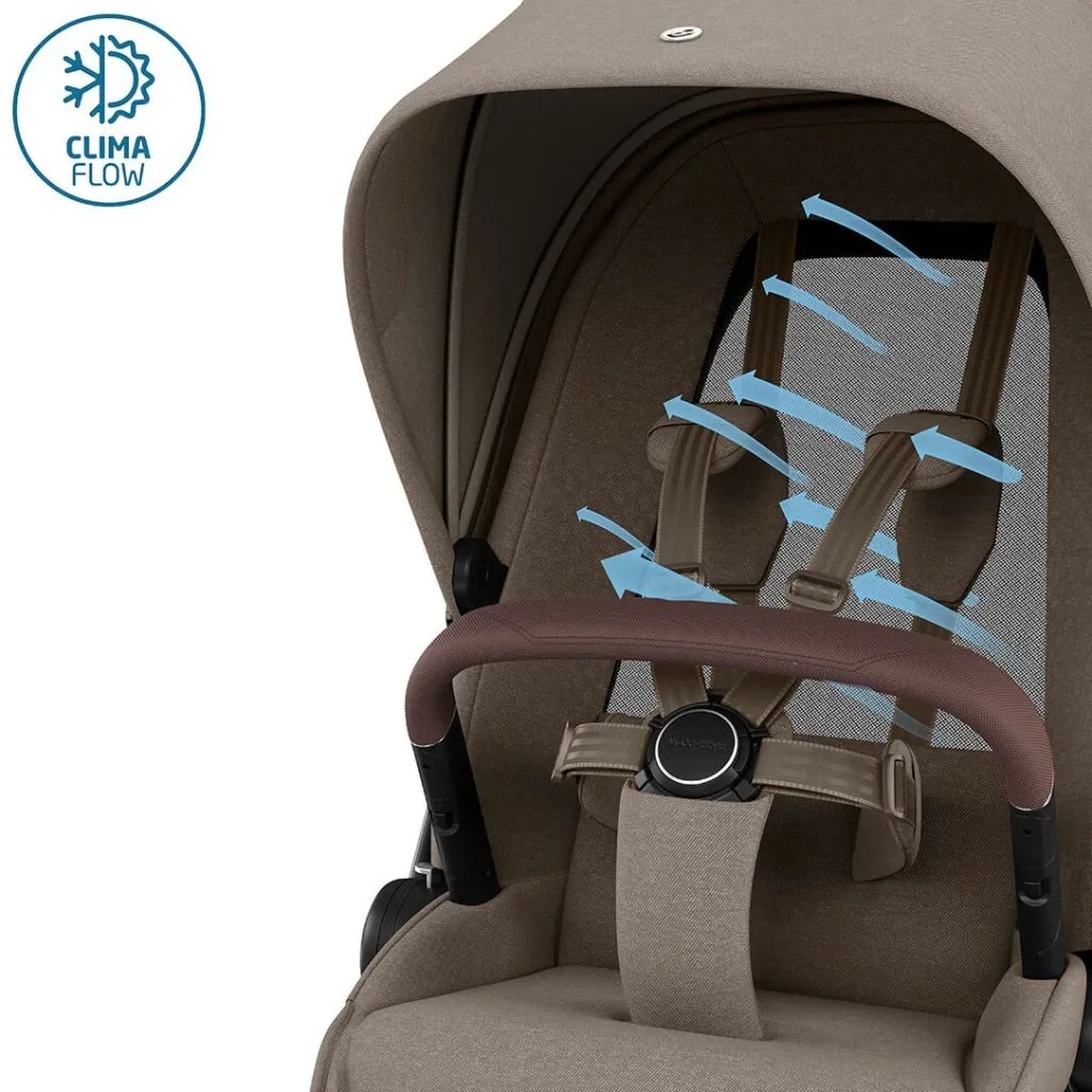 MAXI COSI FAME 10 Piece Premium Travel System with FamilyFix 360 Pro2  - Twilic Truffle (Black Wheel)