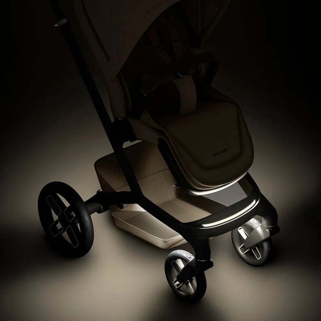 MAXI COSI FAME 10 Piece Premium Travel System with FamilyFix 360 Pro2  - Twilic Truffle (Black Wheel)