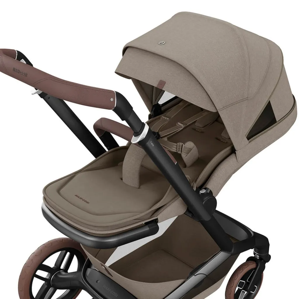 MAXI COSI FAME 10 Piece Premium Travel System with FamilyFix 360 Pro2 - Twilic Truffle (Brown Wheel)