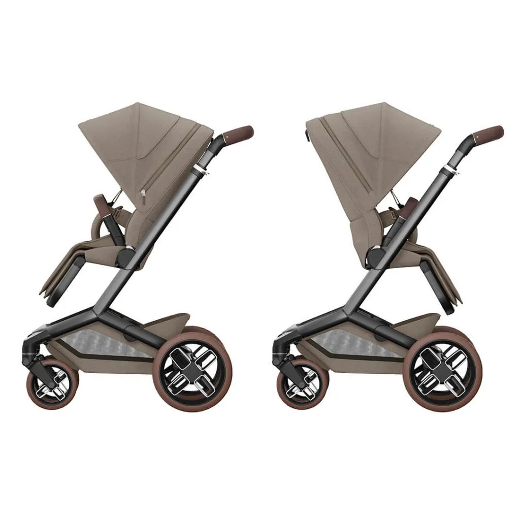 MAXI COSI FAME 10 Piece Premium Travel System with FamilyFix 360 Pro2 - Twilic Truffle (Brown Wheel)