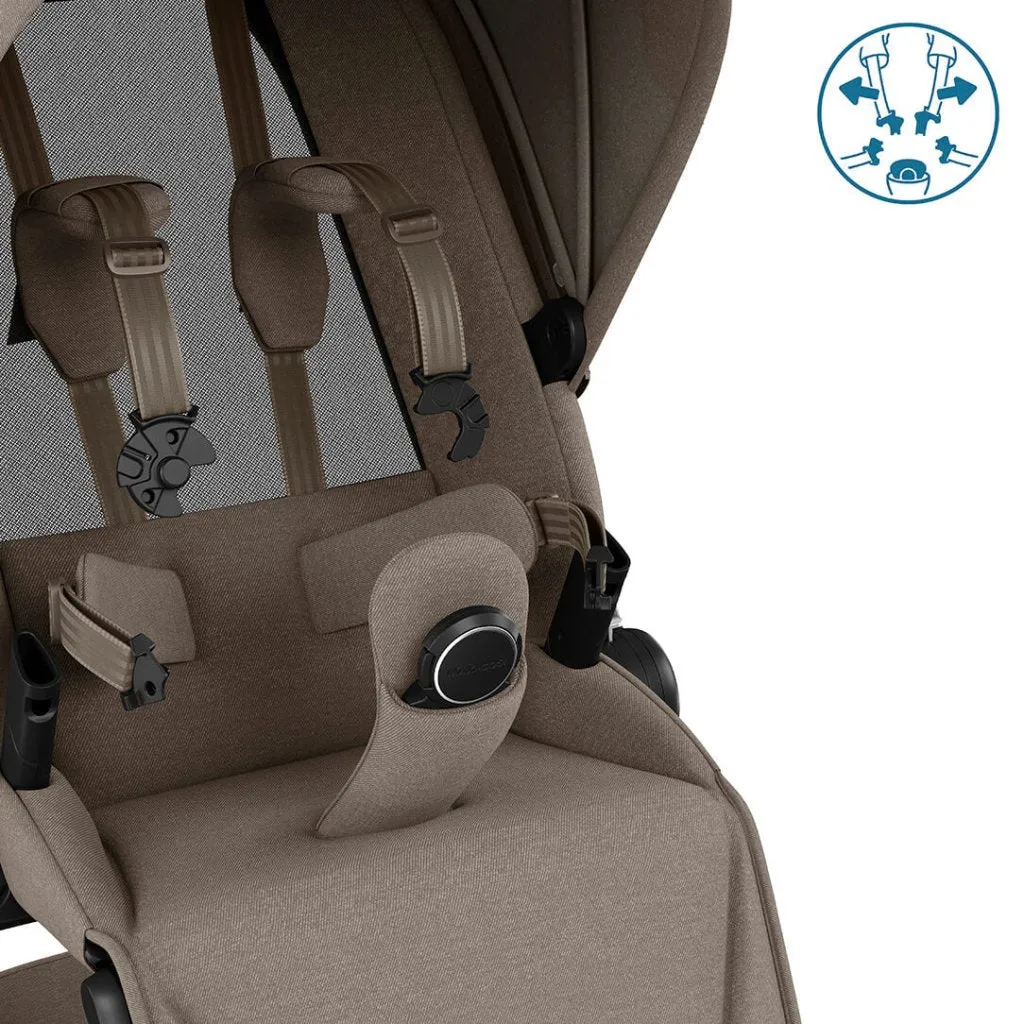 MAXI COSI FAME 10 Piece Premium Travel System with FamilyFix 360 Pro2 - Twilic Truffle (Brown Wheel)