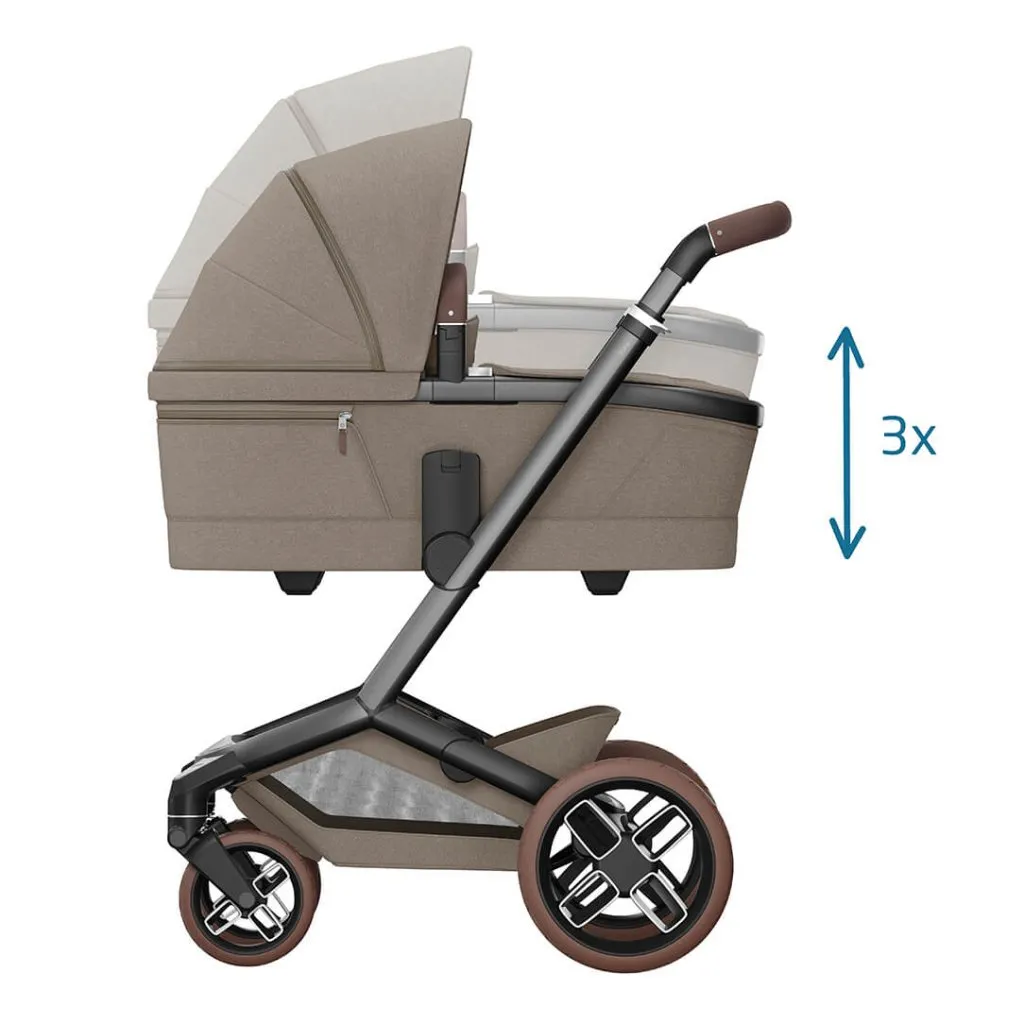 MAXI COSI FAME 10 Piece Premium Travel System with FamilyFix 360 Pro2 - Twilic Truffle (Brown Wheel)