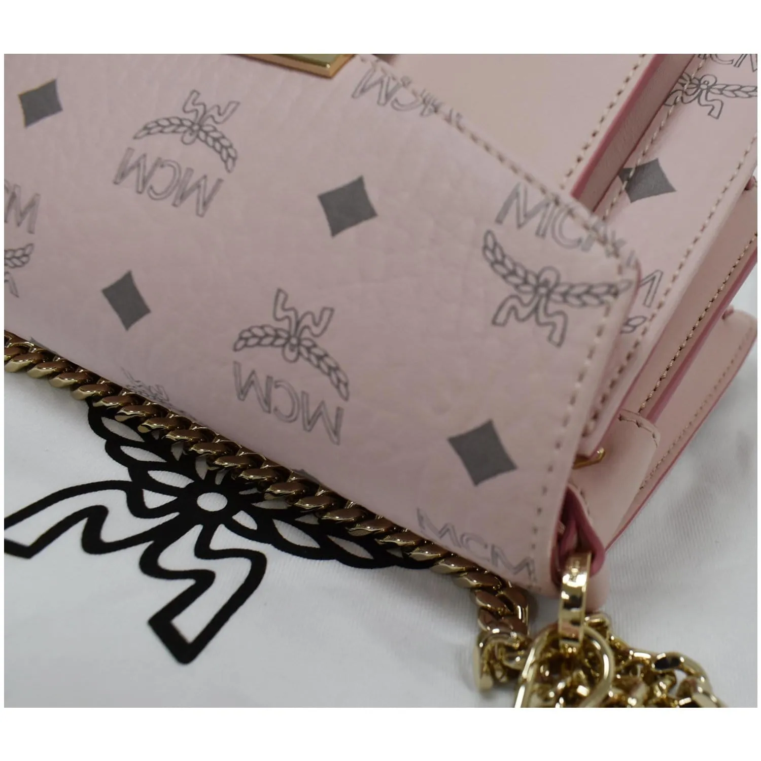 MCM Mini Patricia Visetos Leather Crossbody Bag Powder Pink
