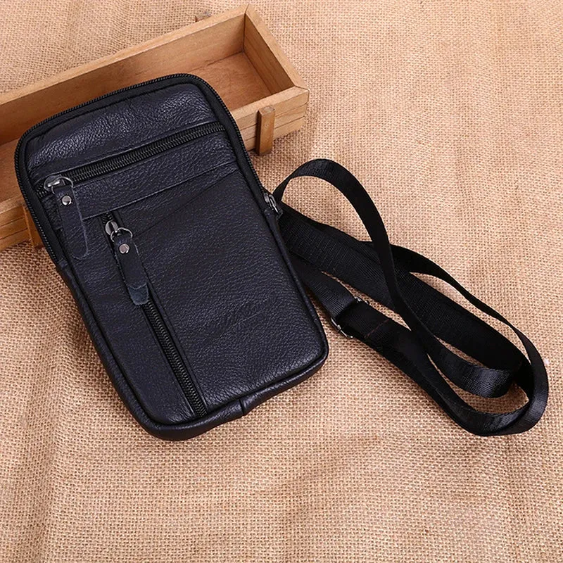 Men's Leather Waist & Shoulder Mobile Phone Bag