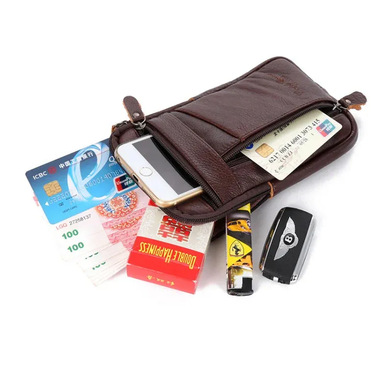 Men's Leather Waist & Shoulder Mobile Phone Bag