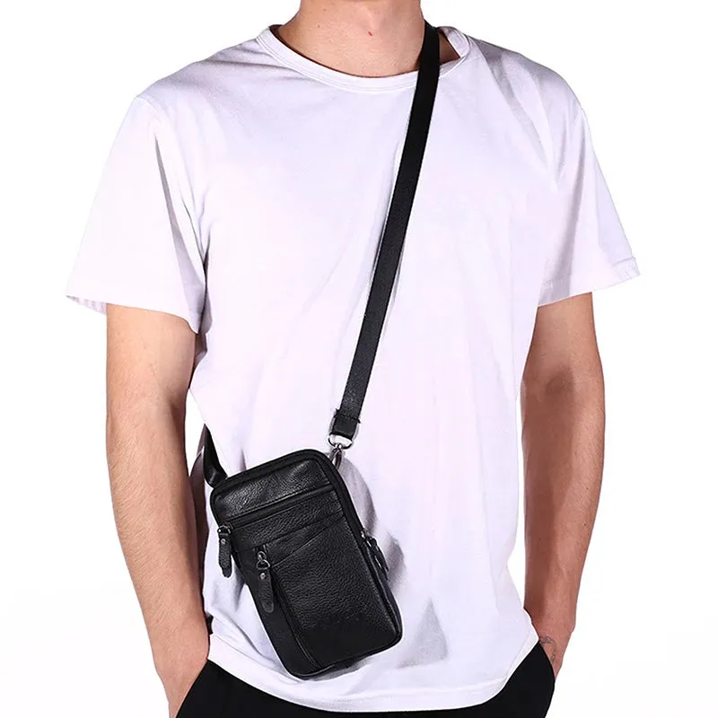 Men's Leather Waist & Shoulder Mobile Phone Bag