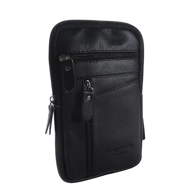 Men's Leather Waist & Shoulder Mobile Phone Bag