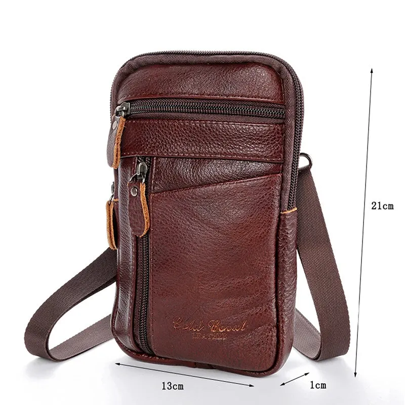 Men's Leather Waist & Shoulder Mobile Phone Bag
