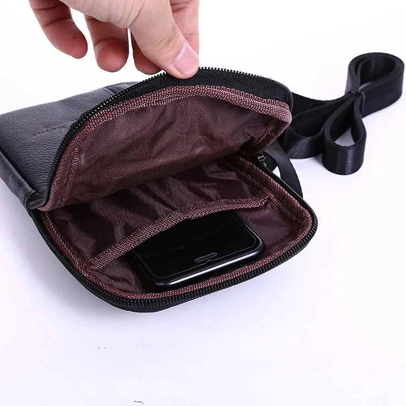 Men's Leather Waist & Shoulder Mobile Phone Bag