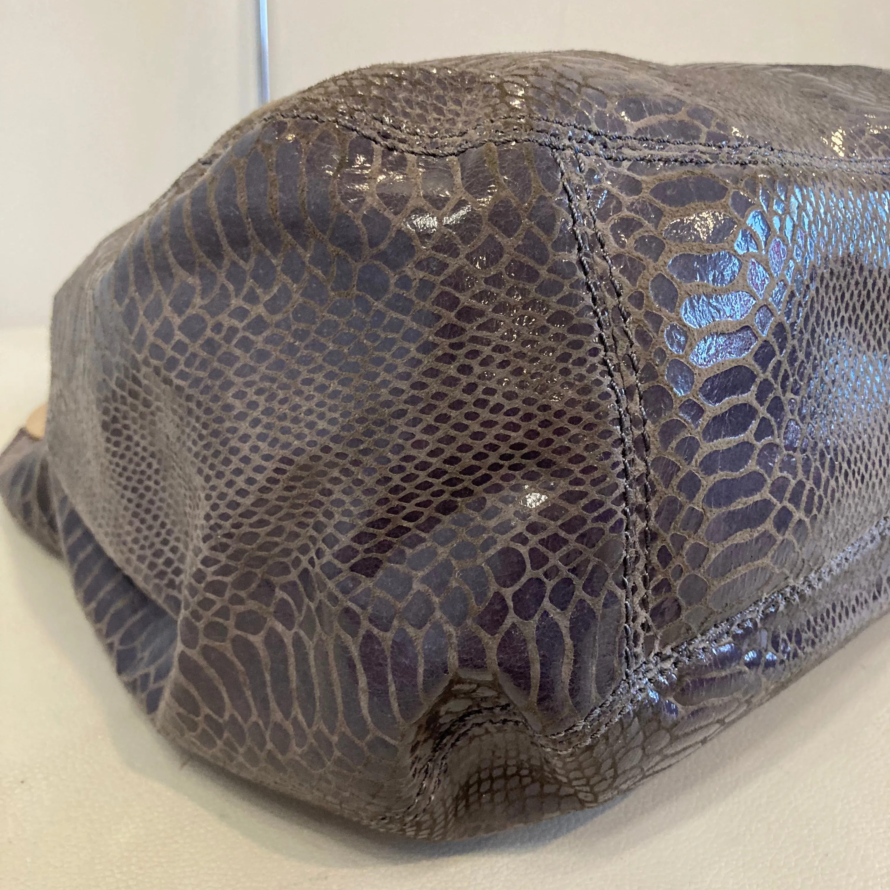MICHAEL KORS Large Gray Snakeskin Leather Hobo Shoulder Bag