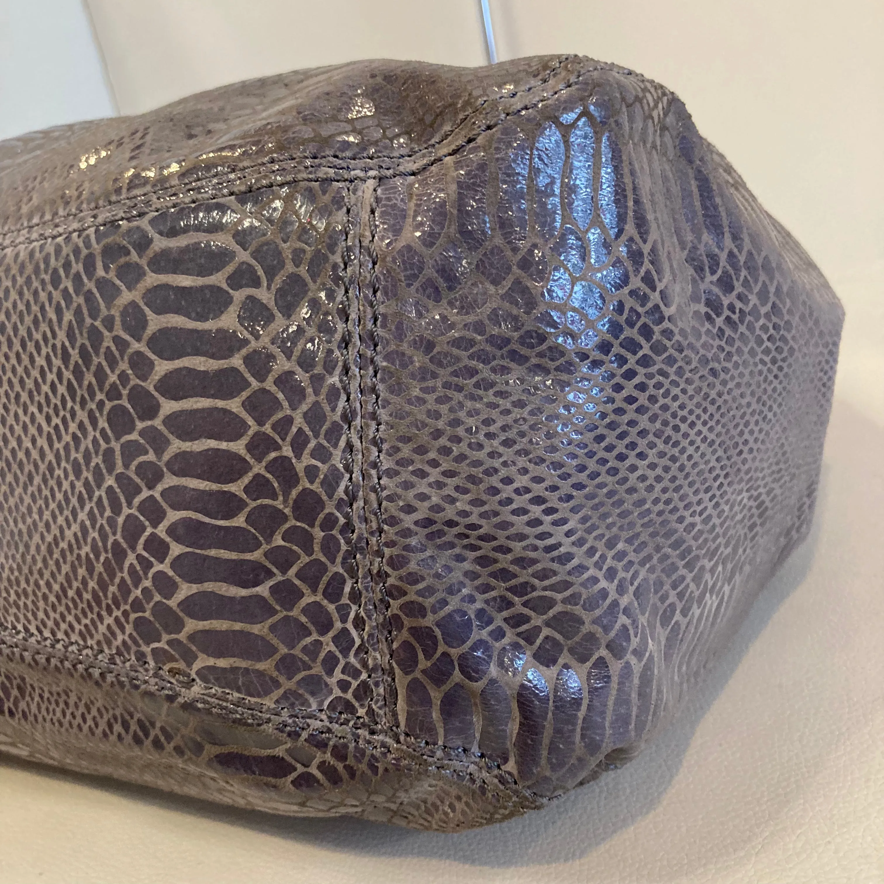 MICHAEL KORS Large Gray Snakeskin Leather Hobo Shoulder Bag