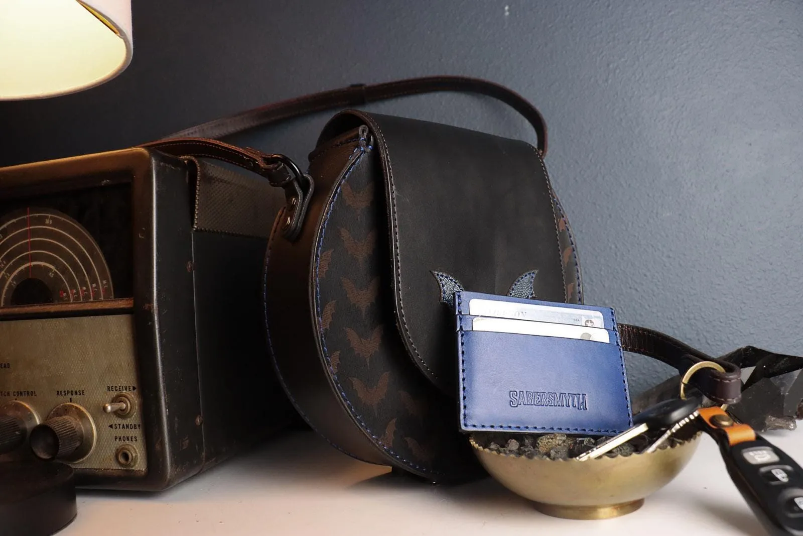 Midnight Blue Bat Crossbody Handbag