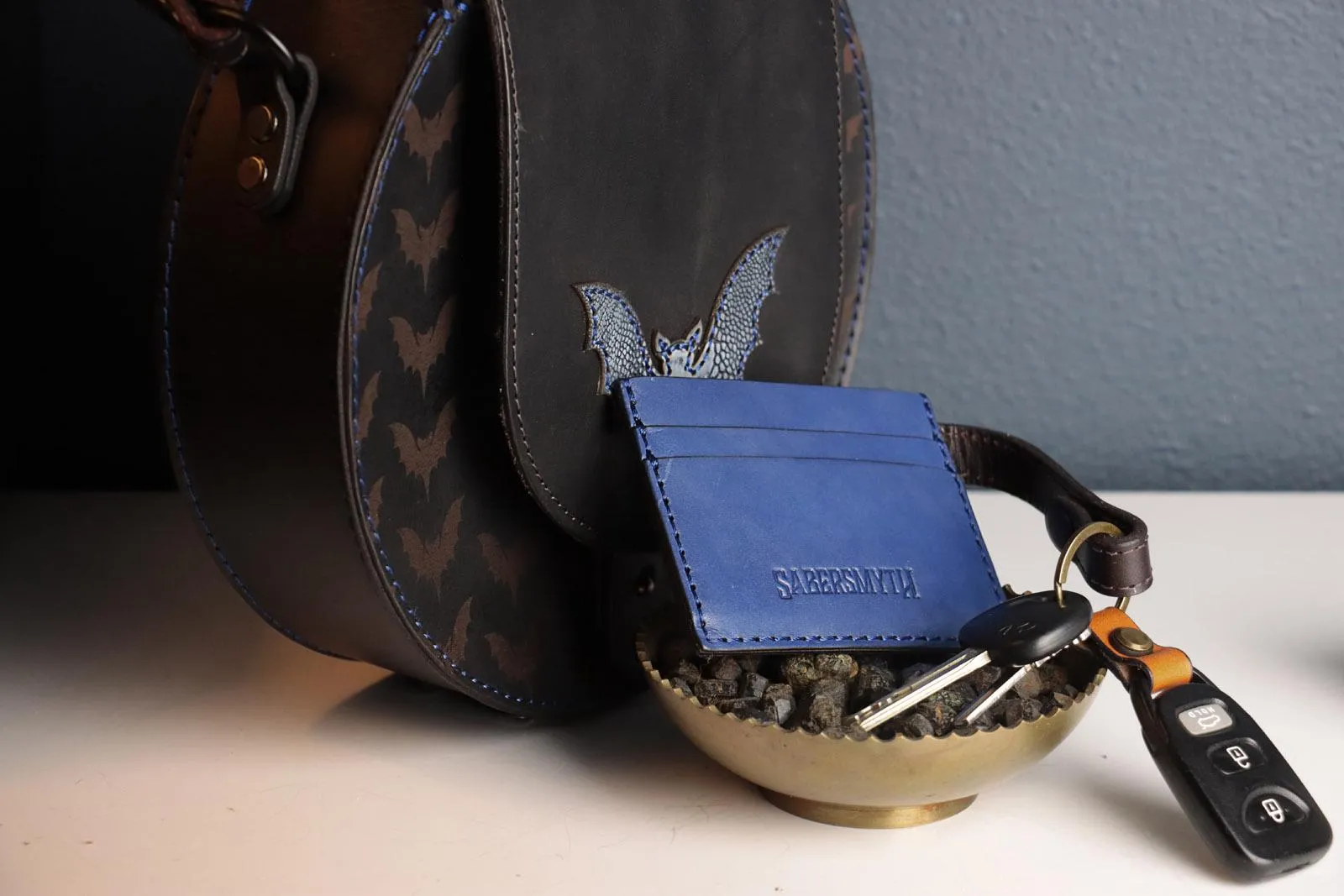 Midnight Blue Bat Crossbody Handbag