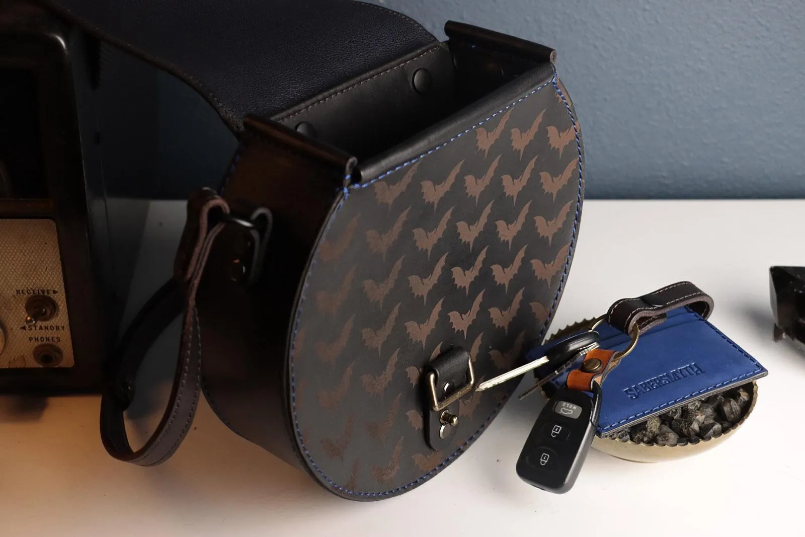 Midnight Blue Bat Crossbody Handbag
