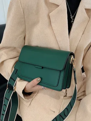 Mini Letter Graphic Strap Flap Hobo Bag - Dark Green