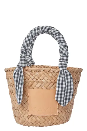 Mini Marlow Black Gingham Straw Tote