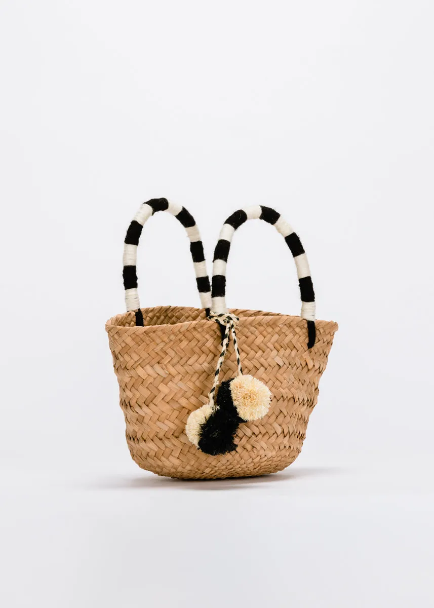 Mini St Tropez Pom Pom Straw Tote