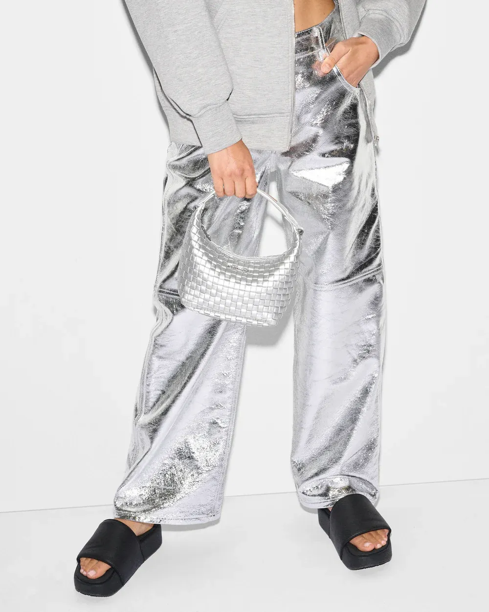 Mini Woven Hobo | Matte Silver