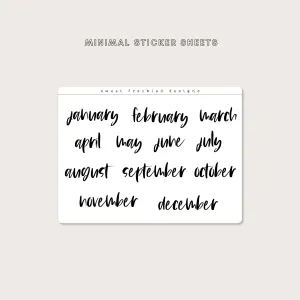 Minimal Brush Lettered Large Months of the Year Stickers