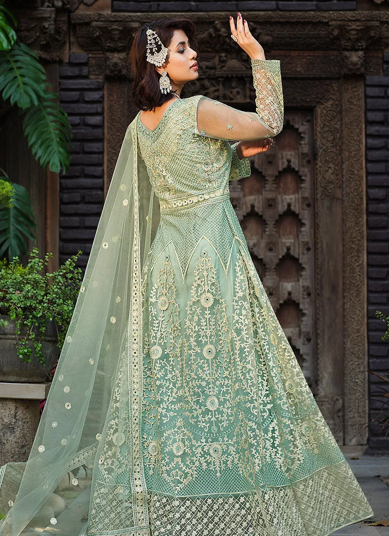 Mint Heavy Embroidered Designer Anarkali Suit