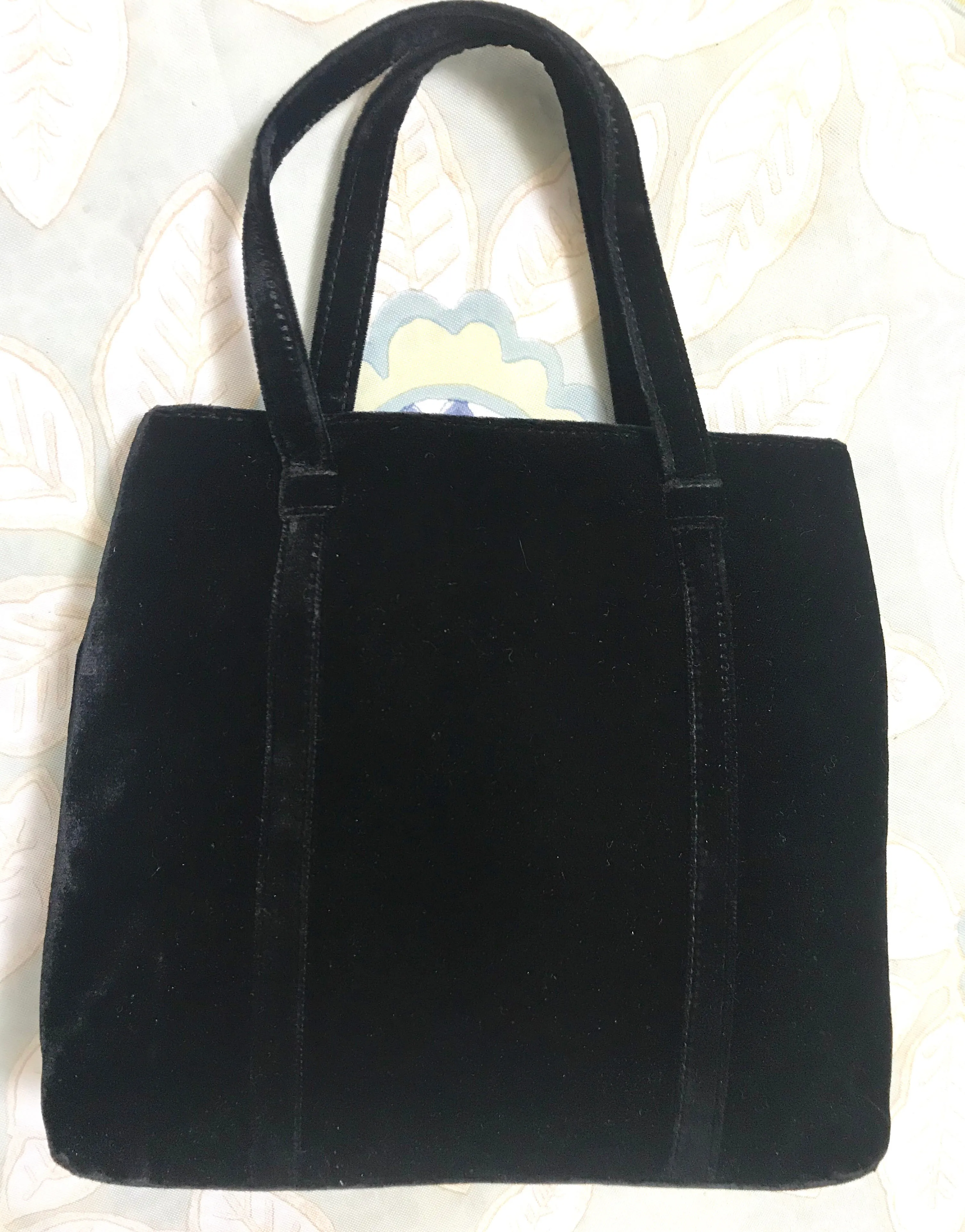 MINT. Vintage Paloma Picasso black velvet tote bag with golden logo motifs. Perfect casual use bag. 061105re3