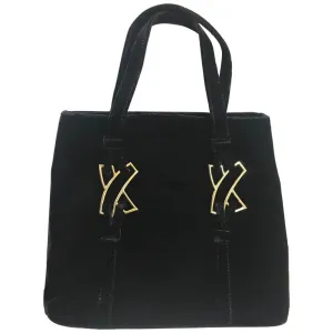 MINT. Vintage Paloma Picasso black velvet tote bag with golden logo motifs. Perfect casual use bag. 061105re3