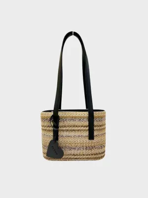 MOONO - Brown shaded Raffia mini tote with black straps and heart