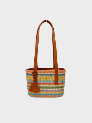 MOONO - Colored Raffia mini tote with Camel straps and heart charm