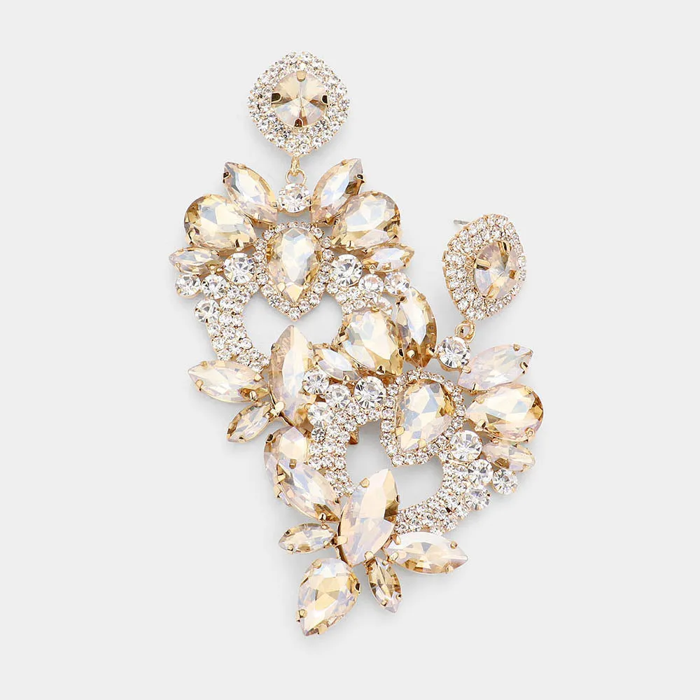 Multi Shape Light Topaz Stone Statement Chandelier Pageant Earrings  | 530340