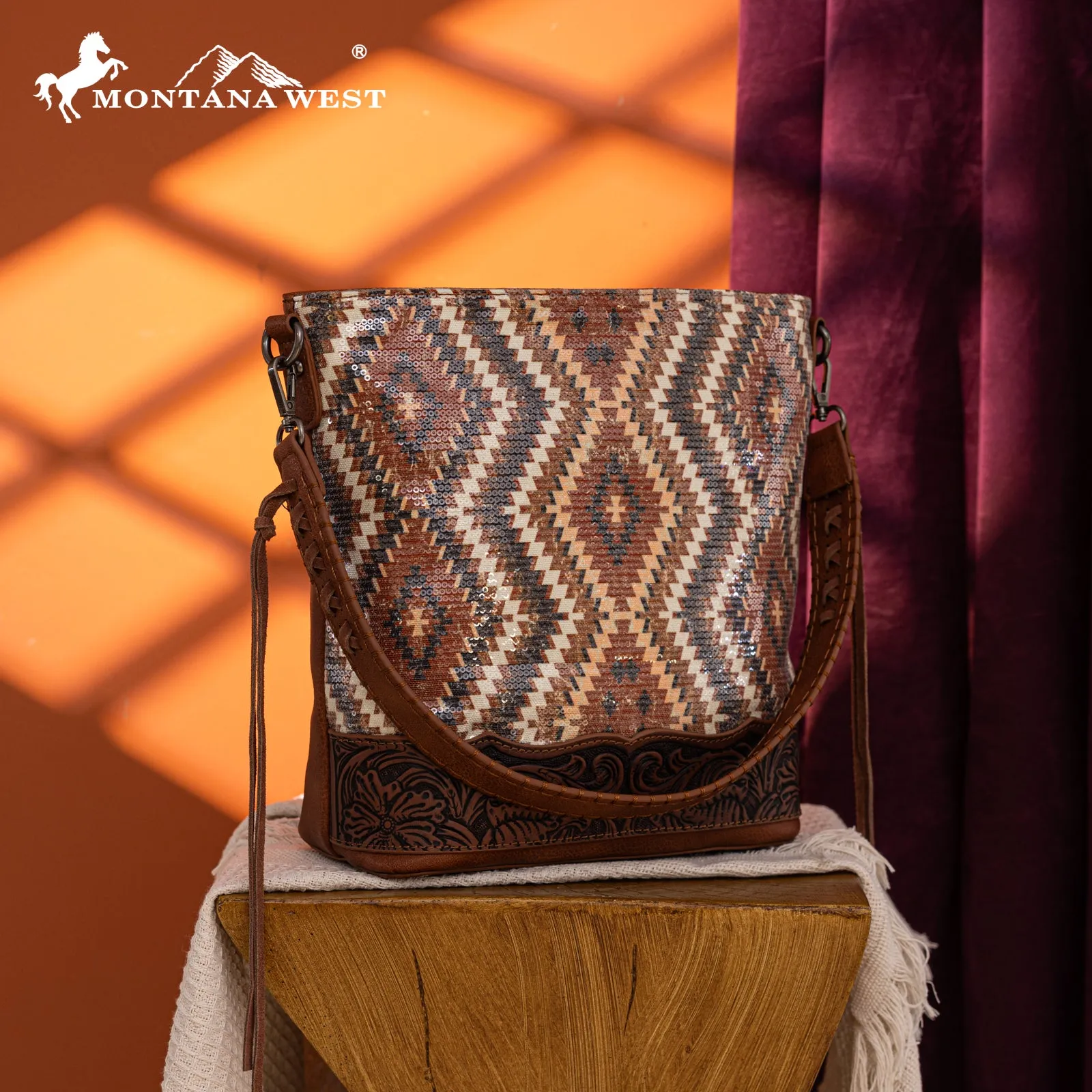 MW1308-918  Montana West Tooled Aztec Collection Hobo