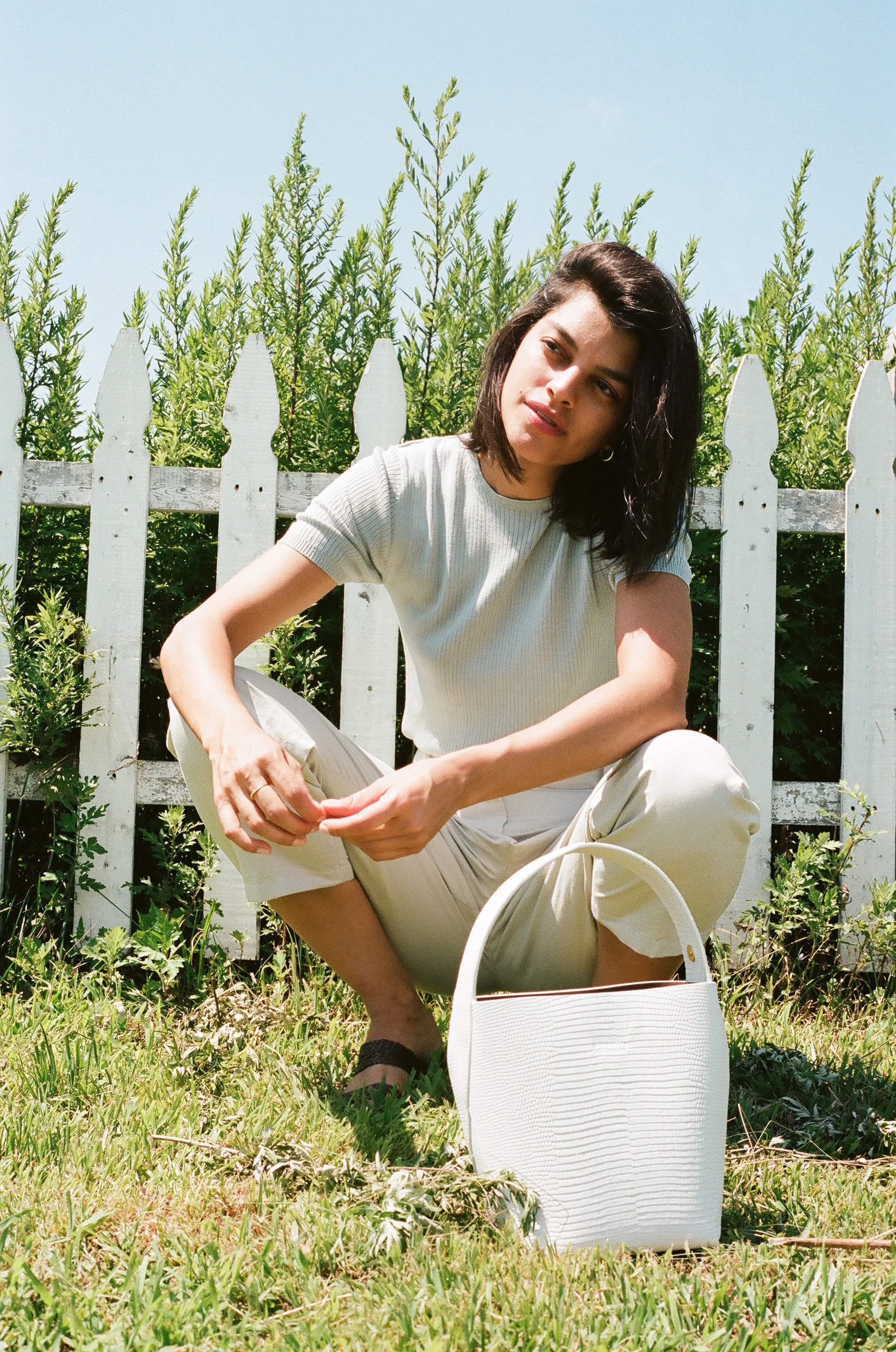 Nº49 Cross Handle Bucket - Blanc Lizard