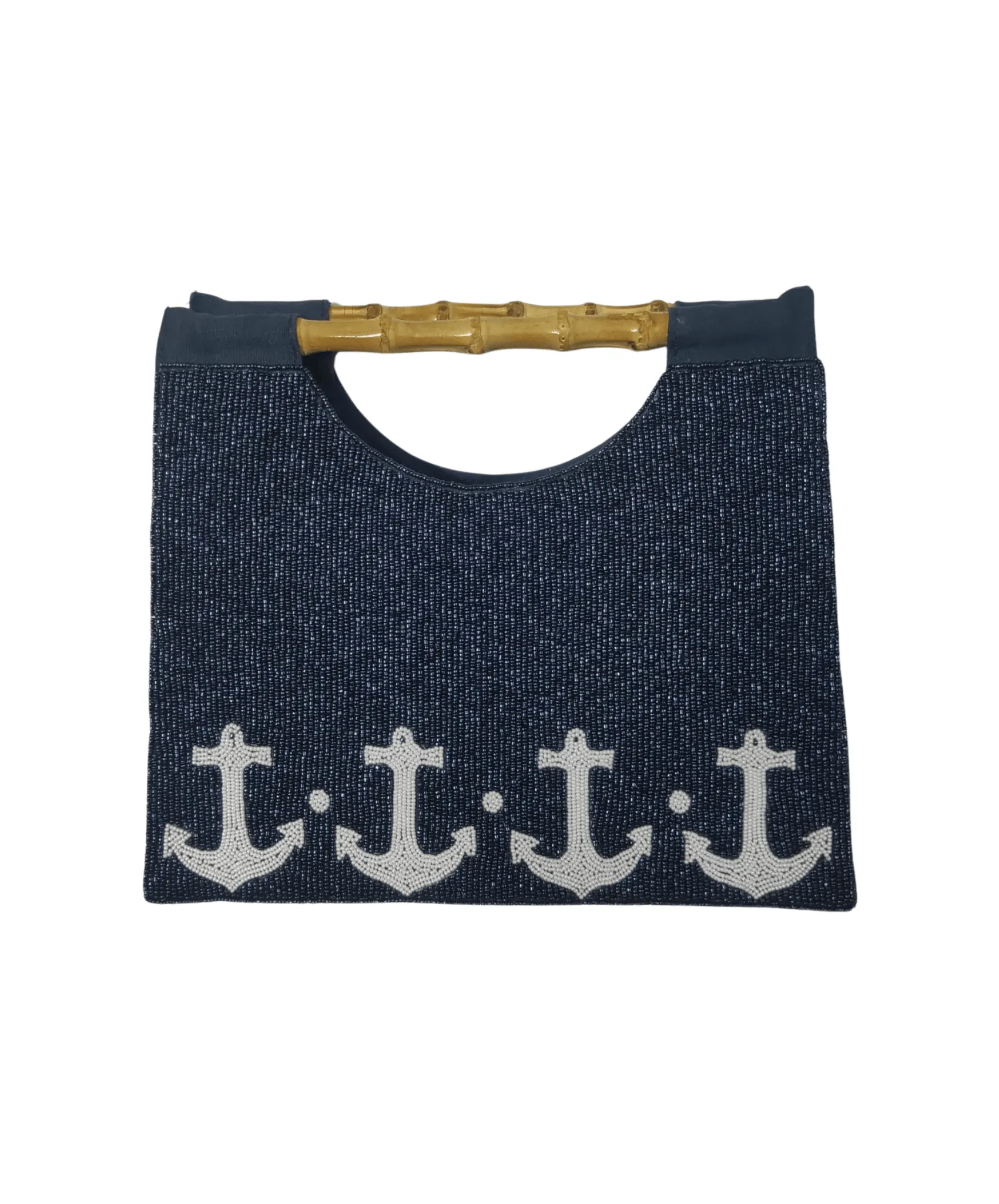 Navy Beads and White Anchors in The Narragansett Style Purse