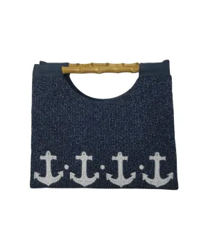 Navy Beads and White Anchors in The Narragansett Style Purse