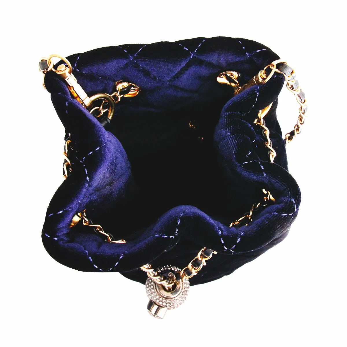 Navy Diamond Velvet Bucket Bag