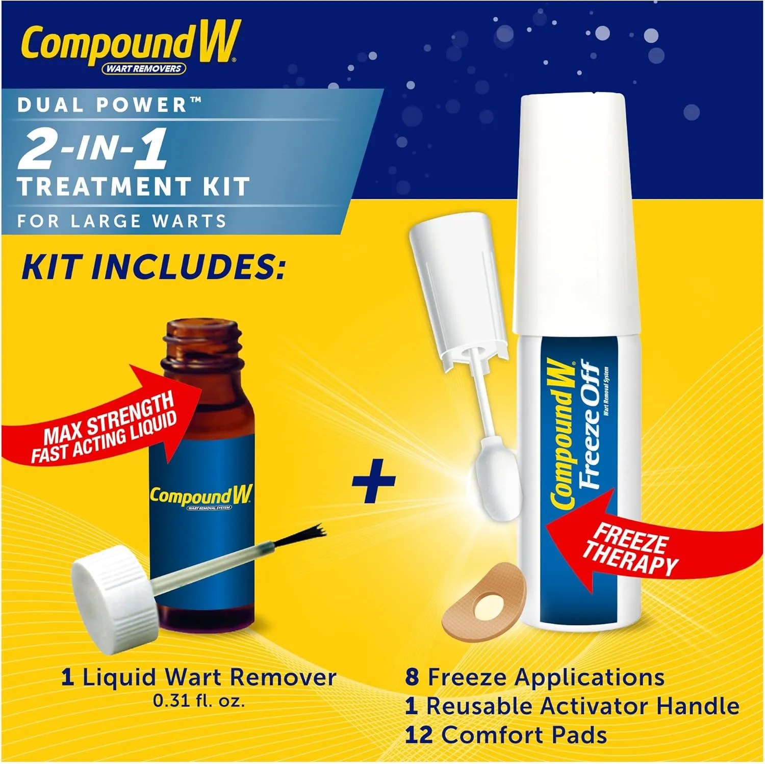 NEW Compound W Dual Power Wart Remover System - 8 Count - For Treatment & Removal of Common Warts and Plantar Warts, Effective Wart Removal