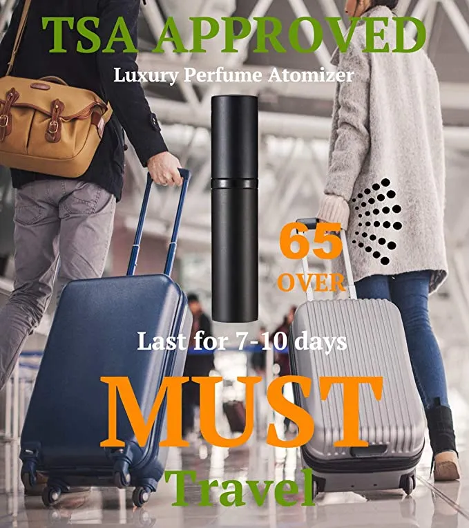 New D-LOTUS Refillable Perfume Atomizer Empty Mini TSA Travel 5ml Perfume Spray Bottle, Portable Fragrance Container for Man and Women, TSA Approved, 5ml (Black and Gold)