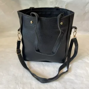 New JINGPIN Black Pebbled Faux Leather Shoulder Tote Bag with 3 accessories