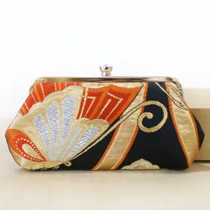 Orange and Black Butterfly Silk Kimono Clutch Purse | Upcycled Kimono Obi Silk