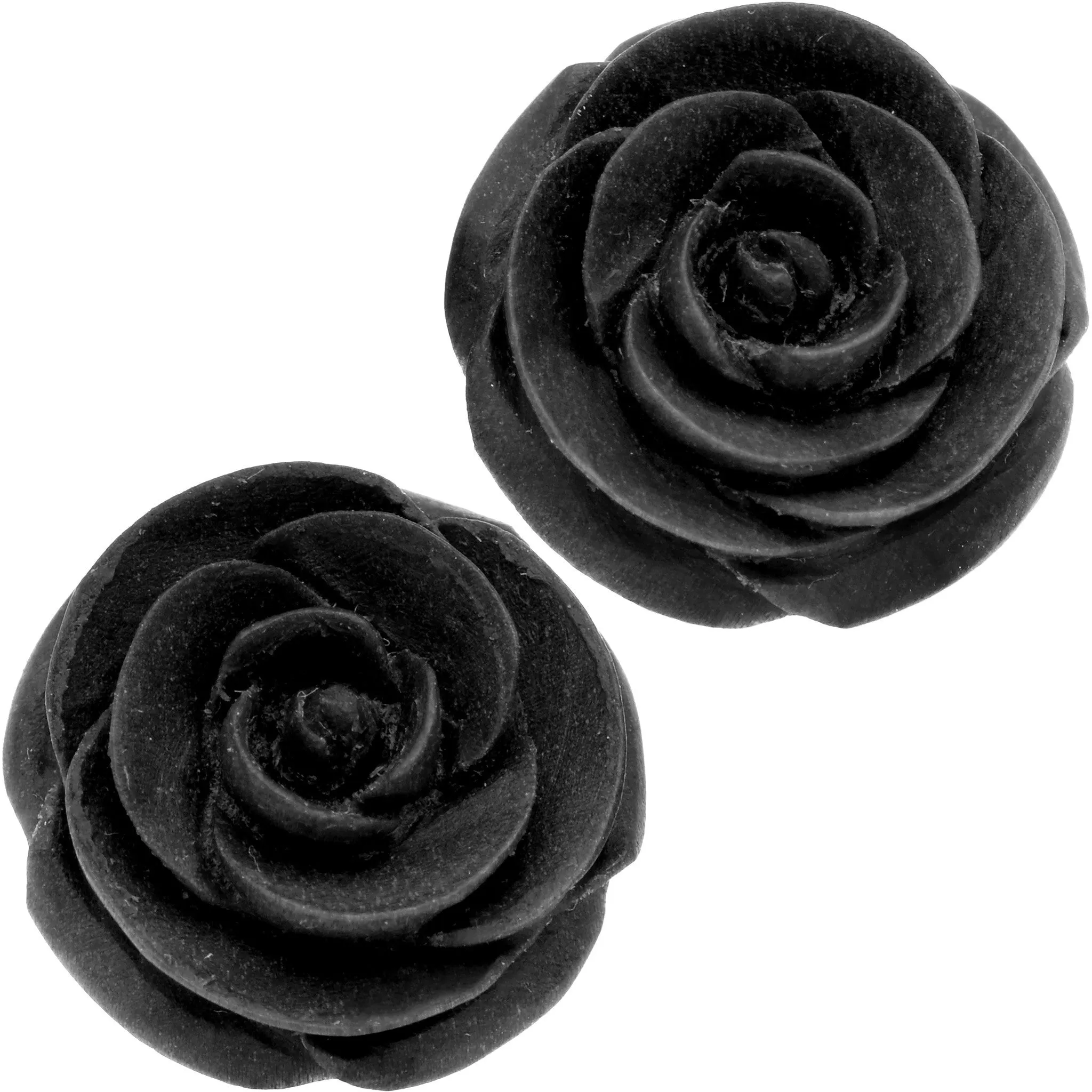 Organic Black Wood Hand Carved Rosebud Stud Earrings