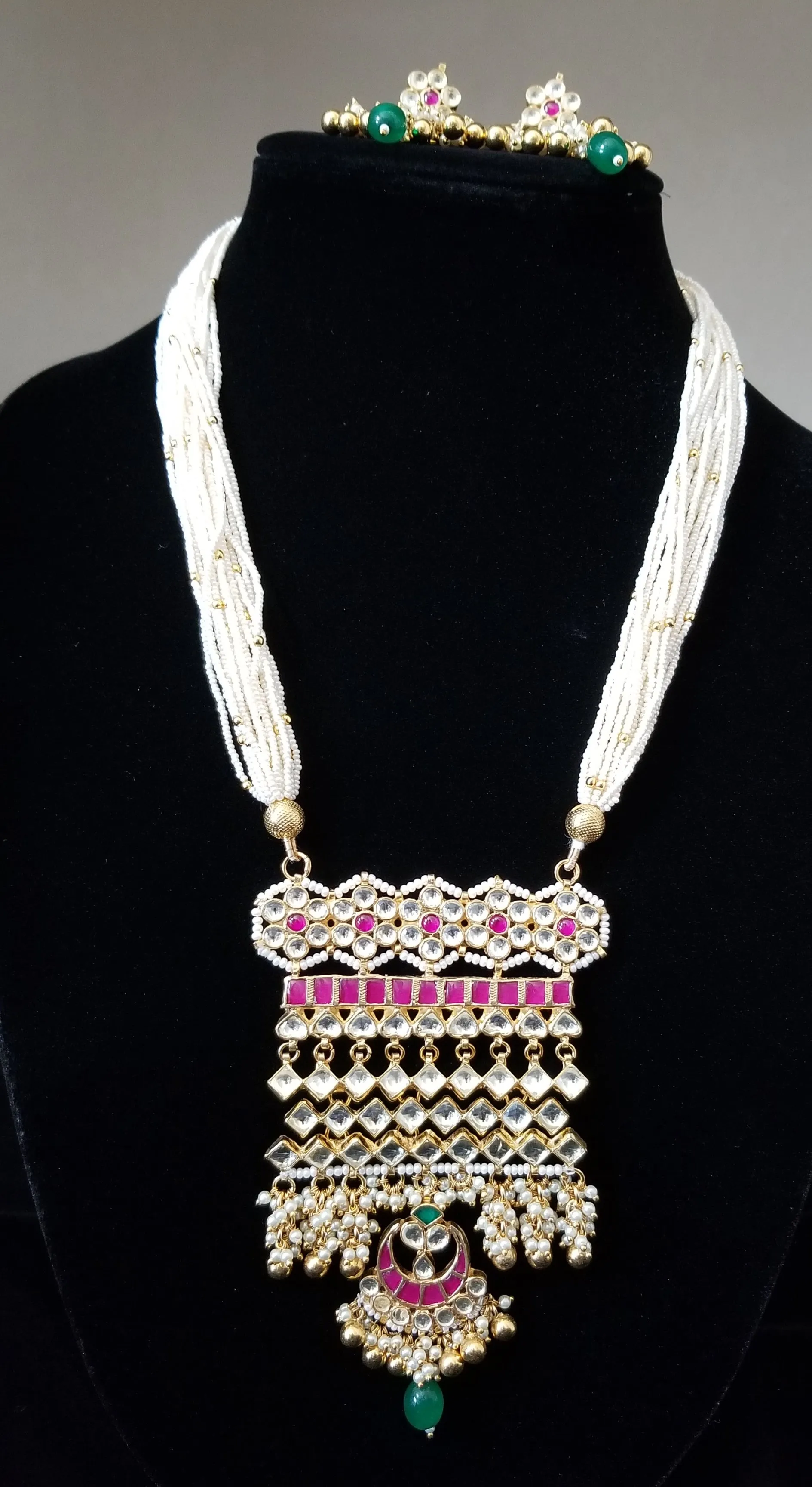Pachi Kundan Mid Length Pearl Maala Set With Gold Plating
