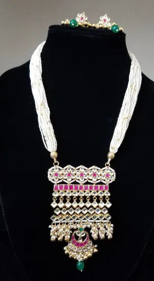 Pachi Kundan Mid Length Pearl Maala Set With Gold Plating