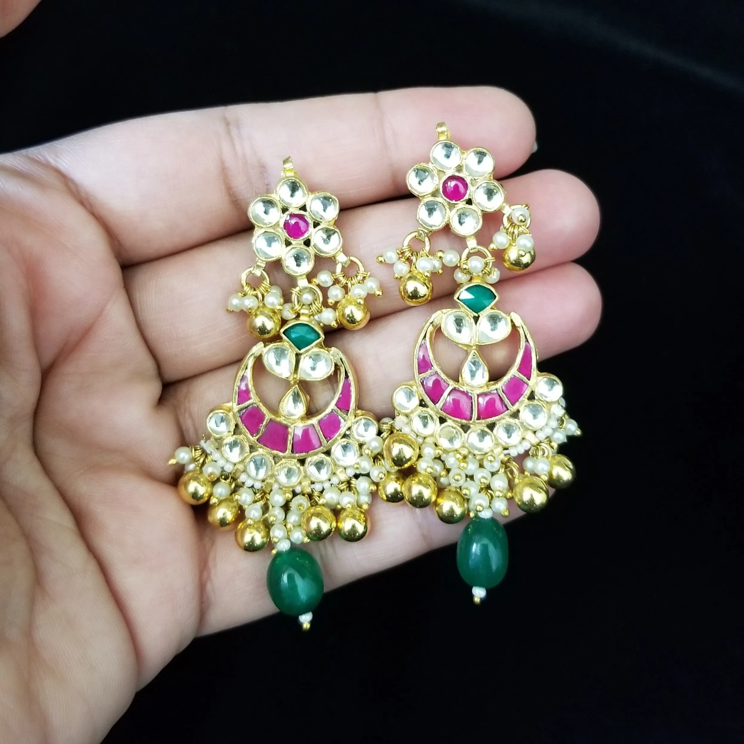 Pachi Kundan Mid Length Pearl Maala Set With Gold Plating