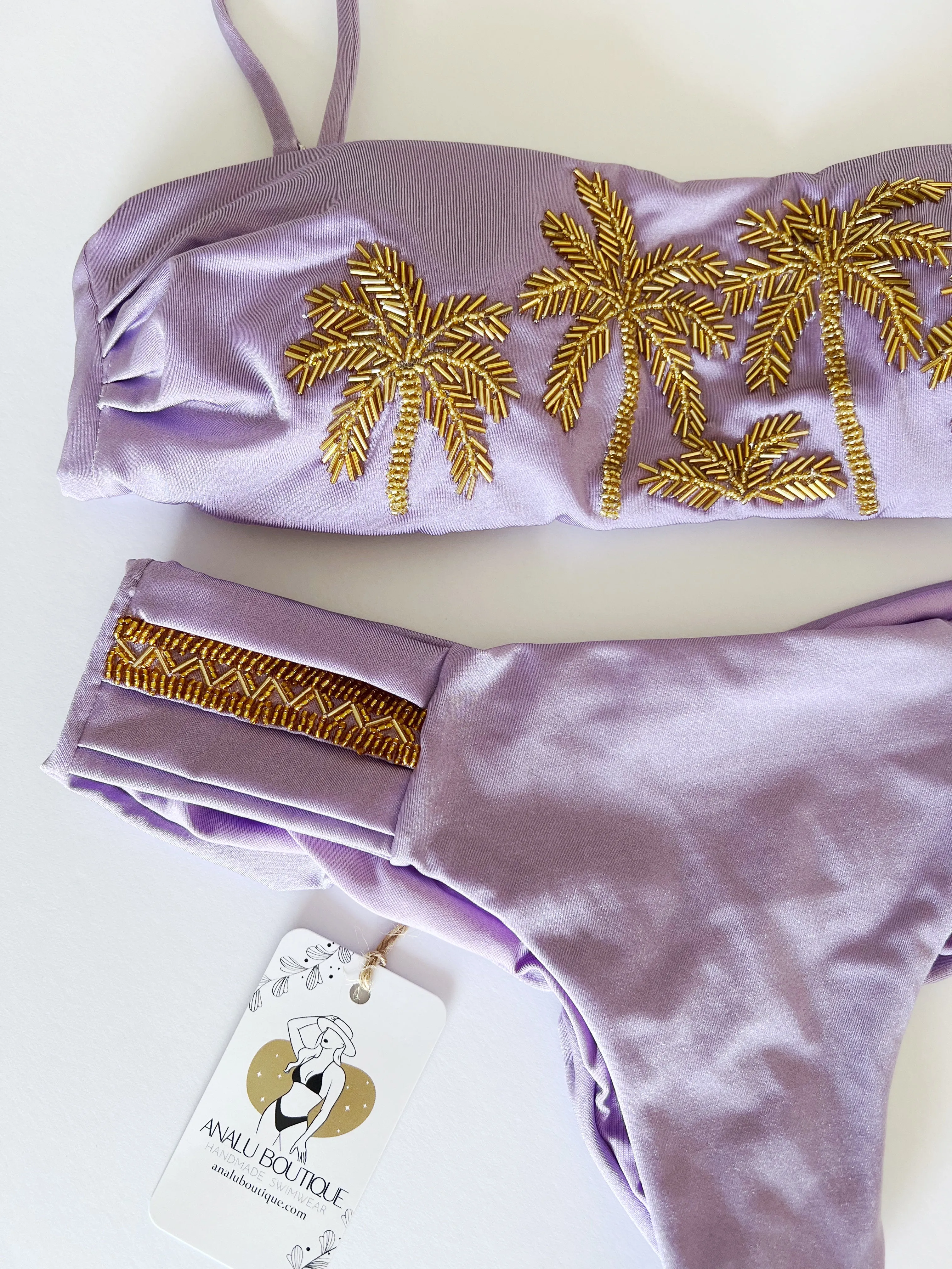 Palms Lilac Handmade Beaded Bikini Set