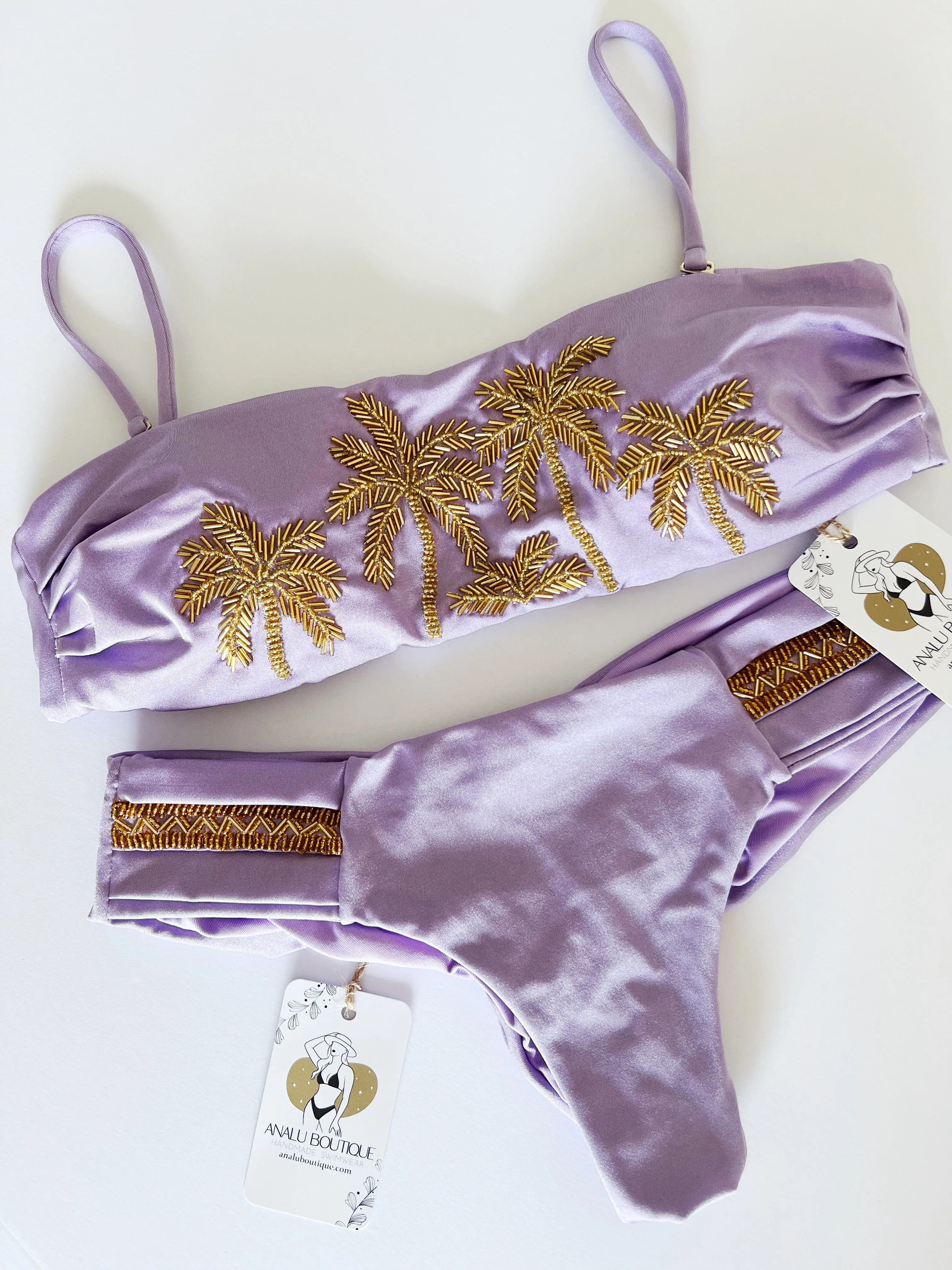 Palms Lilac Handmade Beaded Bikini Set