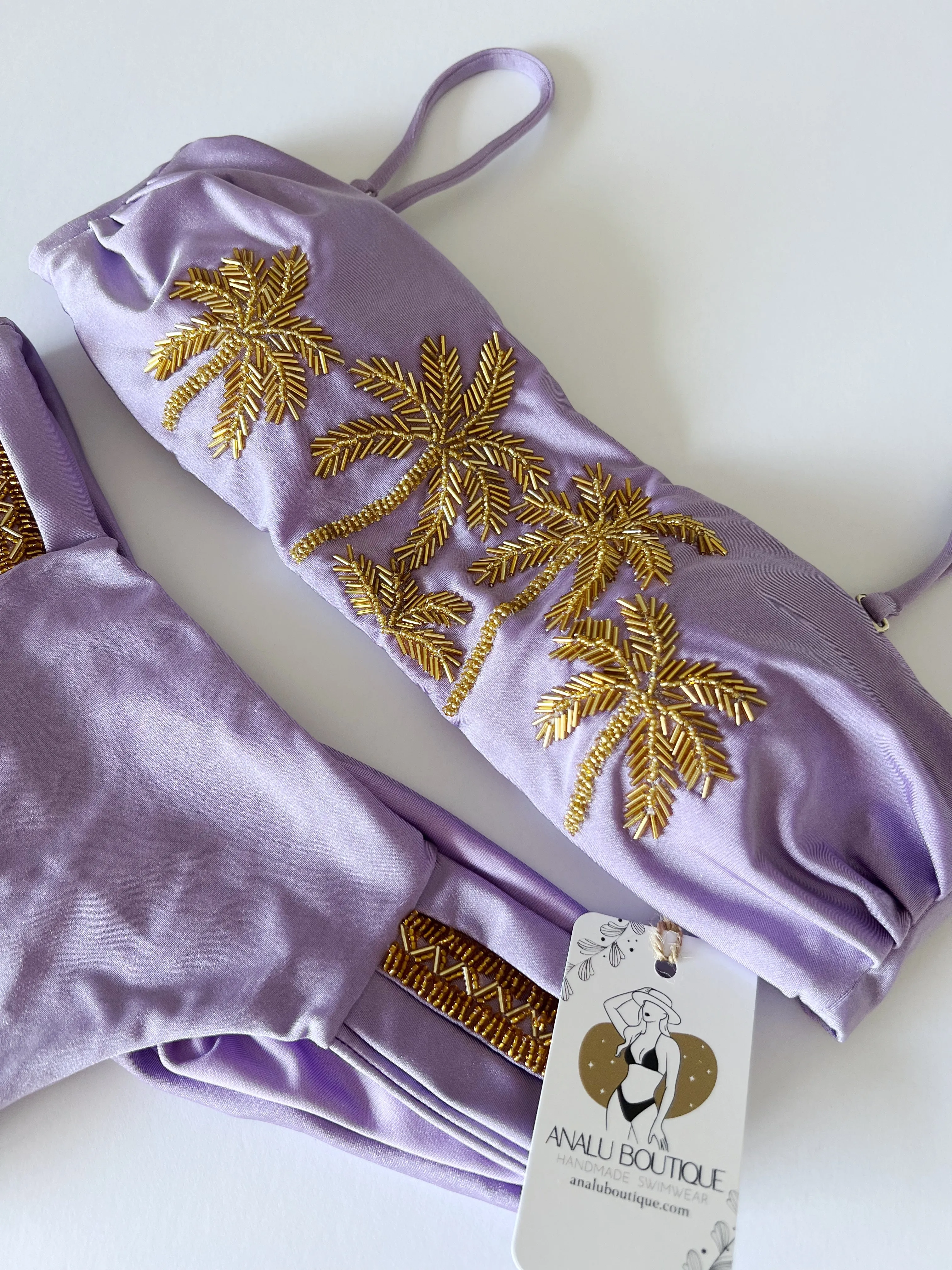Palms Lilac Handmade Beaded Bikini Set