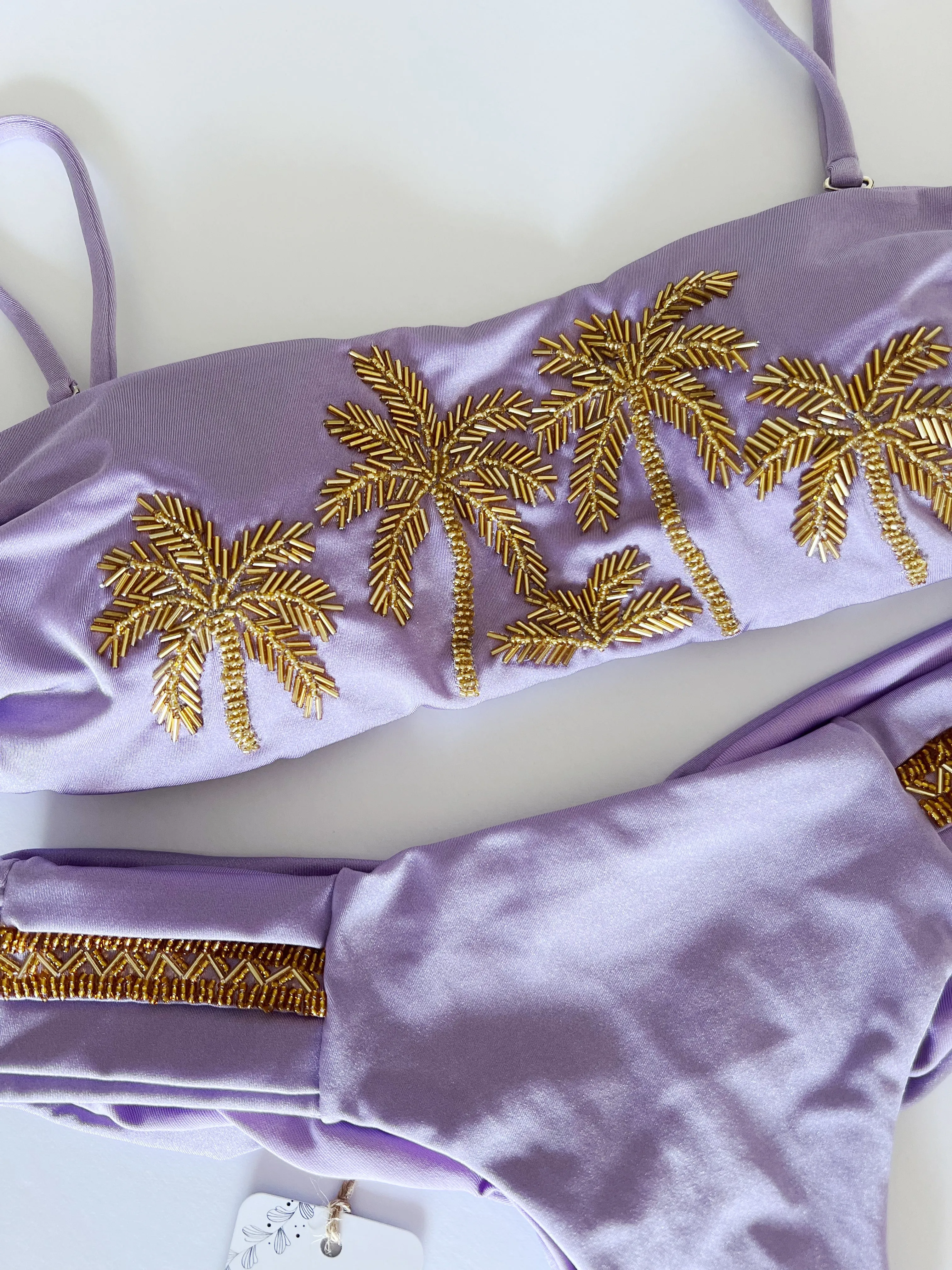 Palms Lilac Handmade Beaded Bikini Set