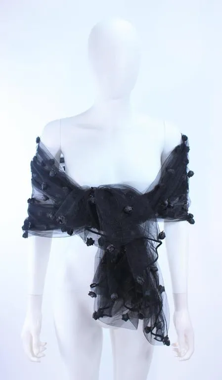 PAMELA DENNIS Black Mesh Gown, Applique & Wrap Size 2-4