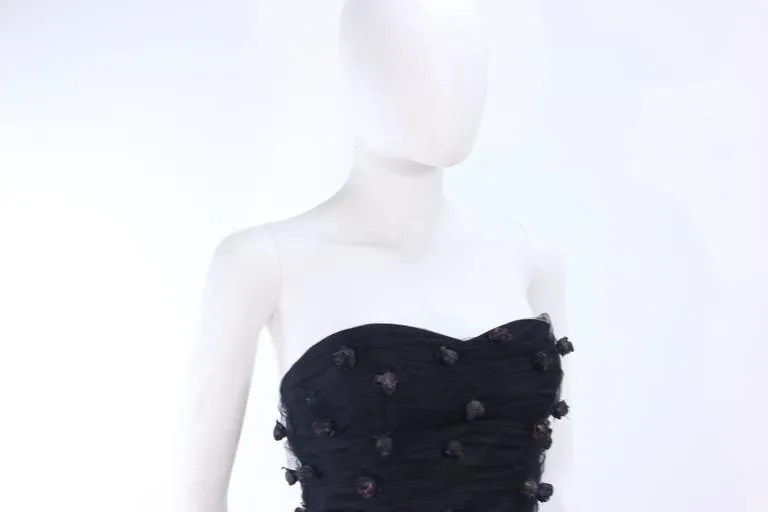 PAMELA DENNIS Black Mesh Gown, Applique & Wrap Size 2-4