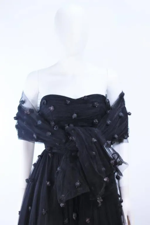 PAMELA DENNIS Black Mesh Gown, Applique & Wrap Size 2-4
