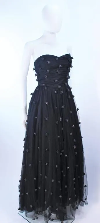 PAMELA DENNIS Black Mesh Gown, Applique & Wrap Size 2-4